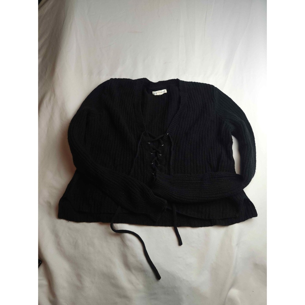 Aeropostale Womens Medium Black Lace Up Front Shaker Knit V-Neck Sweater